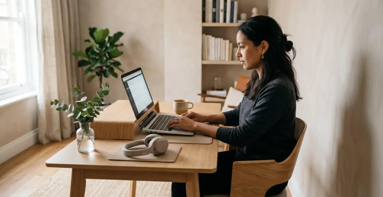 Un professionnel envoie un recommandé électronique depuis son ordinateur dans un bureau moderne